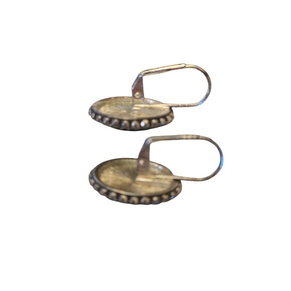 Vintage Silver Black Cabochon Drop Earrings With Ornate Rope Design - Picture 3 of 3